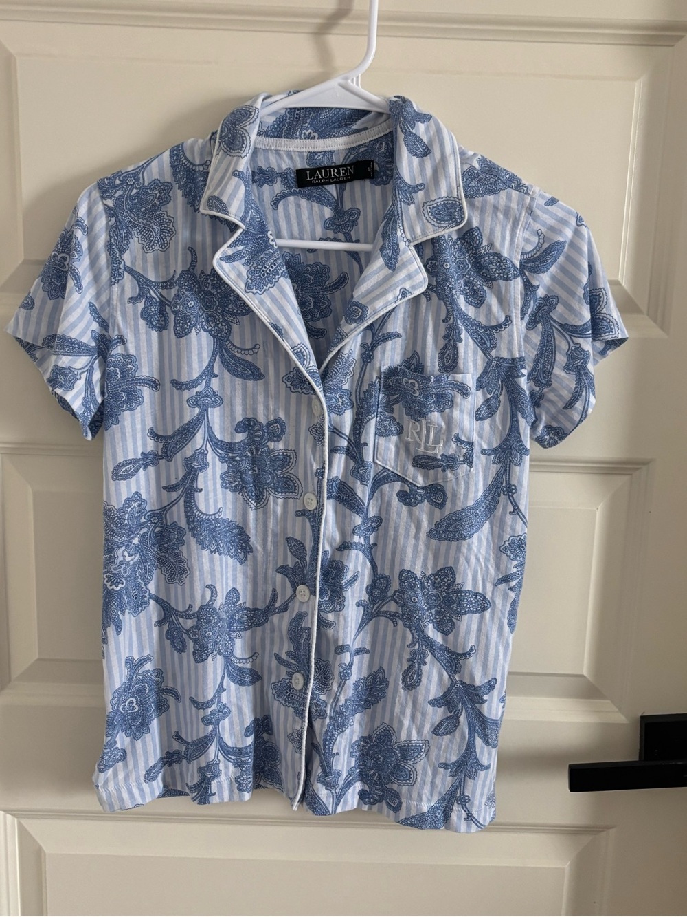 Ralph Lauren Light Blue Paisley Stripe Pajama Shirt